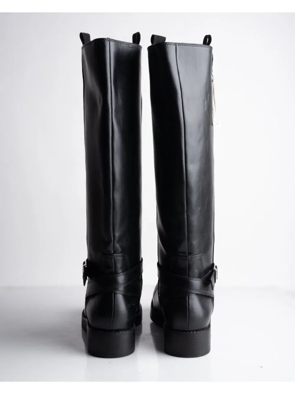 Zara Womens Riding Boots faux leather knee high Black US 10 EU 41 NWD 1012/410